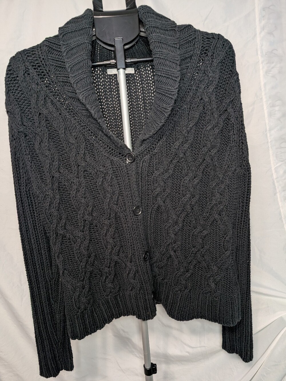 Apt. 9  Black Cable-Knit Shawl Collar Sweater Cardigan, Size L